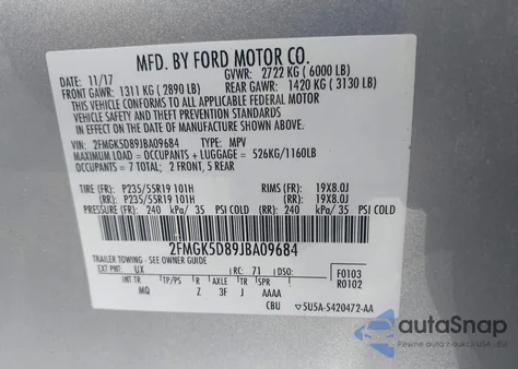 2018 Ford Flex Limited из США, поврежденный, VIN 2FMGK5D89JBA09684